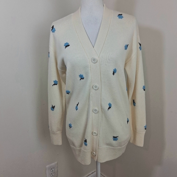 Kate Spade Dainty Bloom Applique Blue And Cream Cardigan Size XS - Picture 7 of 8